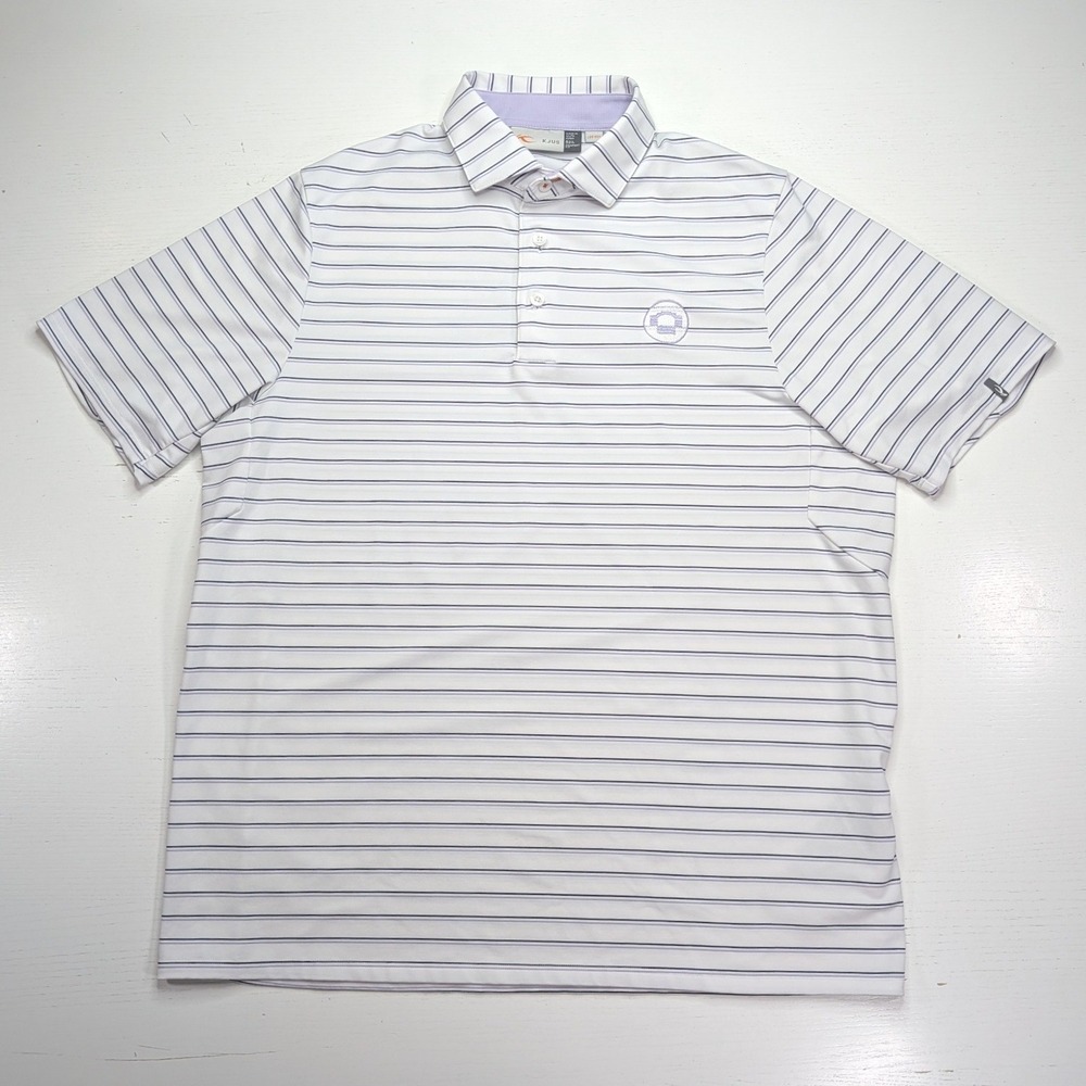 KJUS Soren Multistripe Polo Mens 52 L White Purple Stonebridge CC UPF 50+
